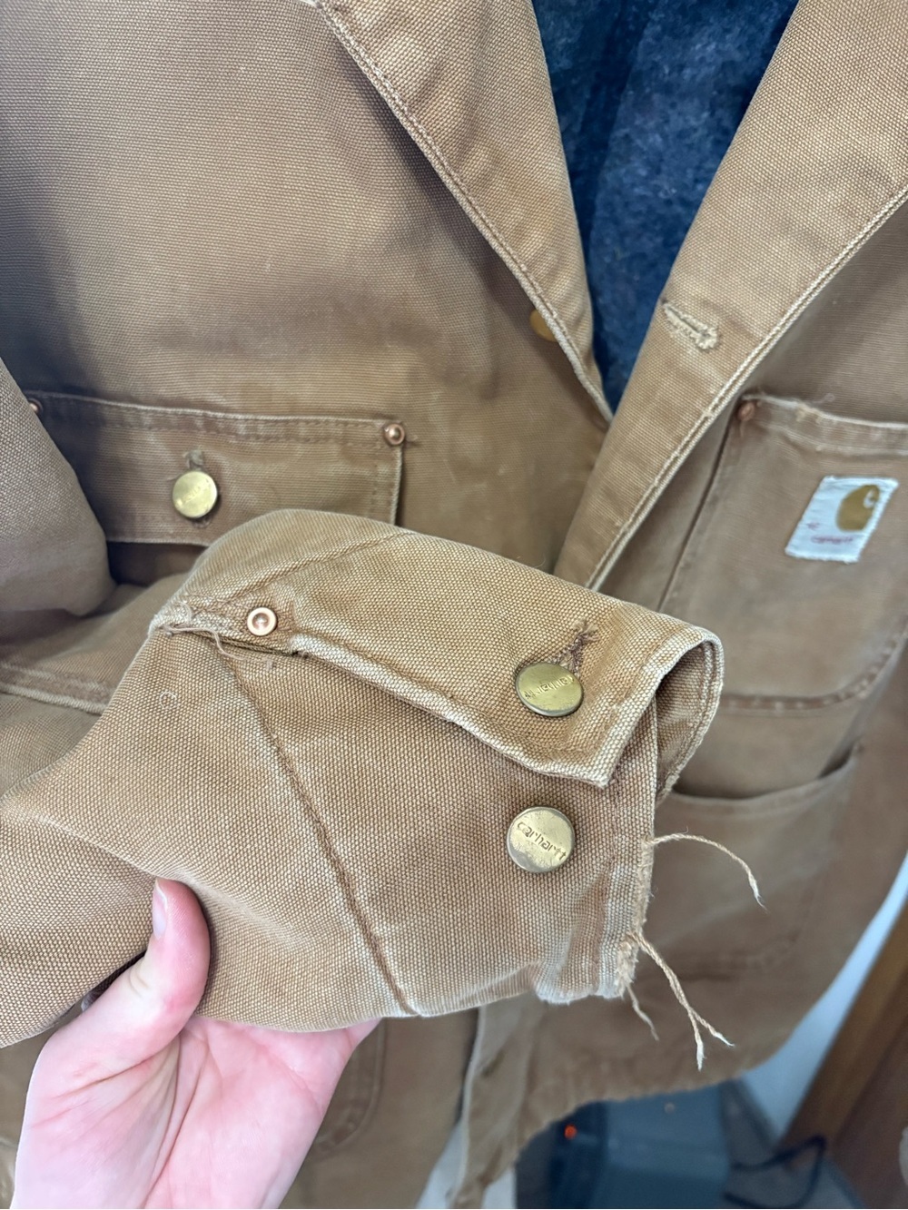Carhartt Barn Brown Duck Work Jacket with Dark Brown Corduroy Collar - Picture 4 of 6